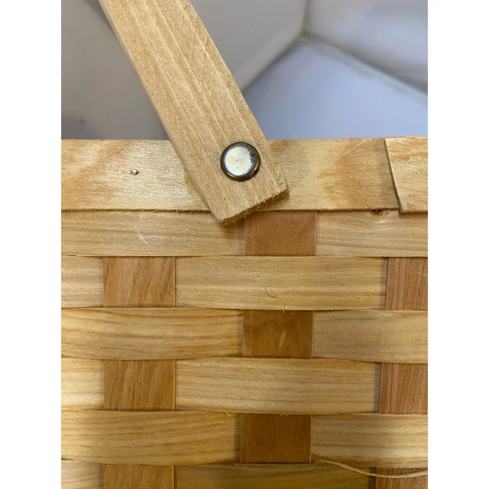 Woven Wood Basket Unisex OS Tan Square Splint Swing Handle Decor Farmhouse